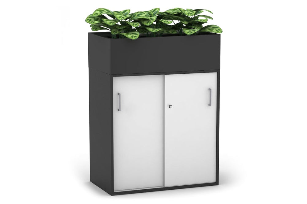 Uniform Medium Credenza + Planter Box [800W x 1125H x 428D]-Black black silver handle