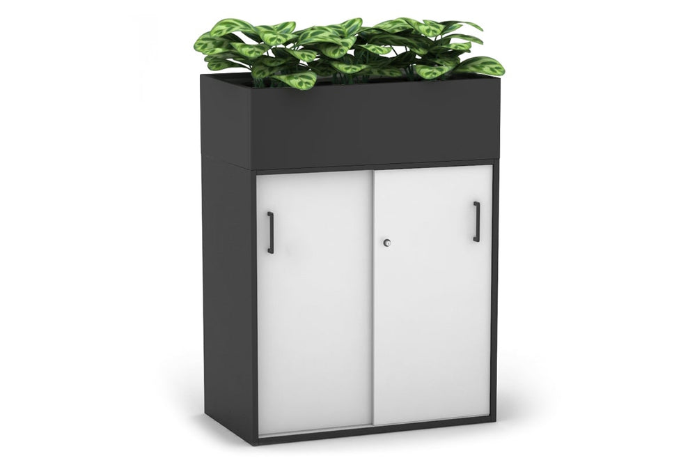 Uniform Medium Credenza + Planter Box [800W x 1125H x 428D]-Black black black handle