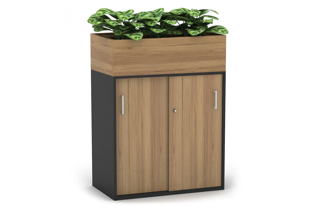 Uniform Medium Credenza + Planter Box [800W x 1125H x 428D]-Black salvage oak white handle