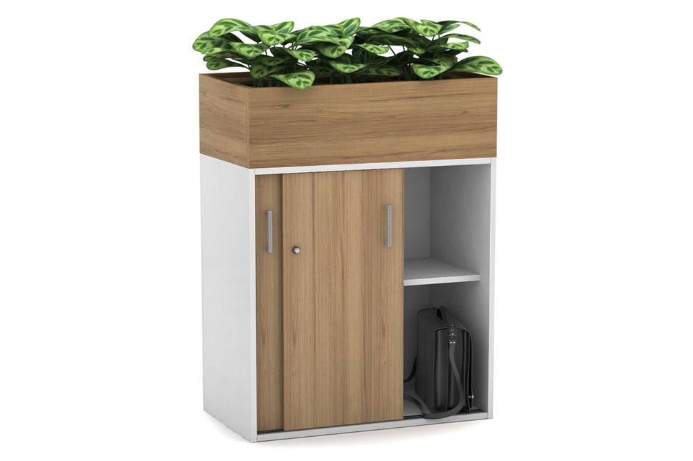 Uniform Medium Credenza + Planter Box [800W x 1125H x 428D]-Black dark oak black handle