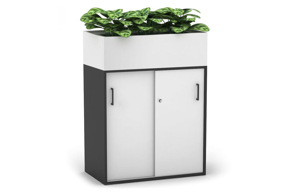 Uniform Medium Credenza + Planter Box [800W x 1125H x 428D]-Black white black handle