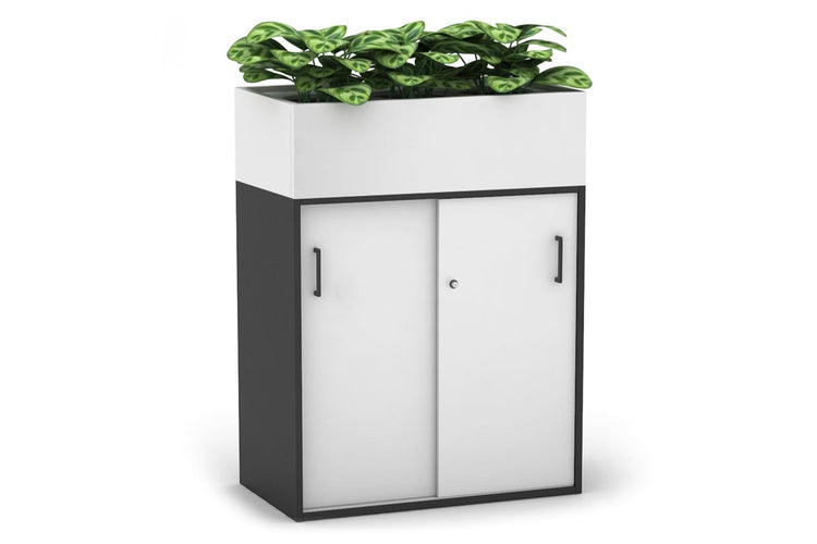 Uniform Medium Credenza + Planter Box [800W x 1125H x 428D] Jasonl Black white black handle