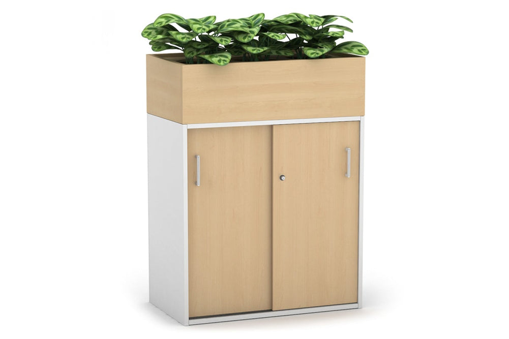 Uniform Medium Credenza + Planter Box [800W x 1125H x 428D]-White maple white handle