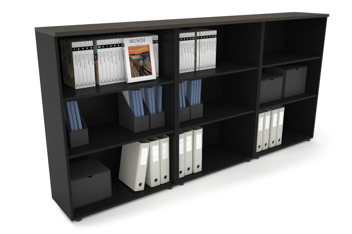 Uniform Medium Open Bookcase [2400W x 1170H x 350D] Jasonl Black dark oak 