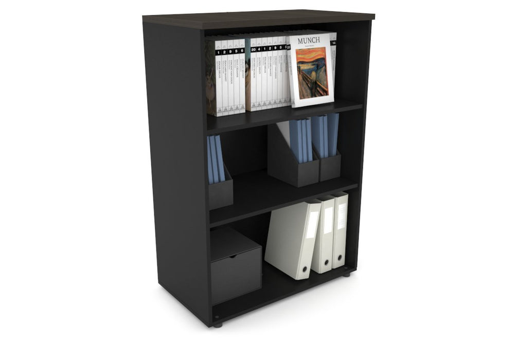 Uniform Medium Open Bookcase [800W x 1170H x 450D]-Black dark oak 