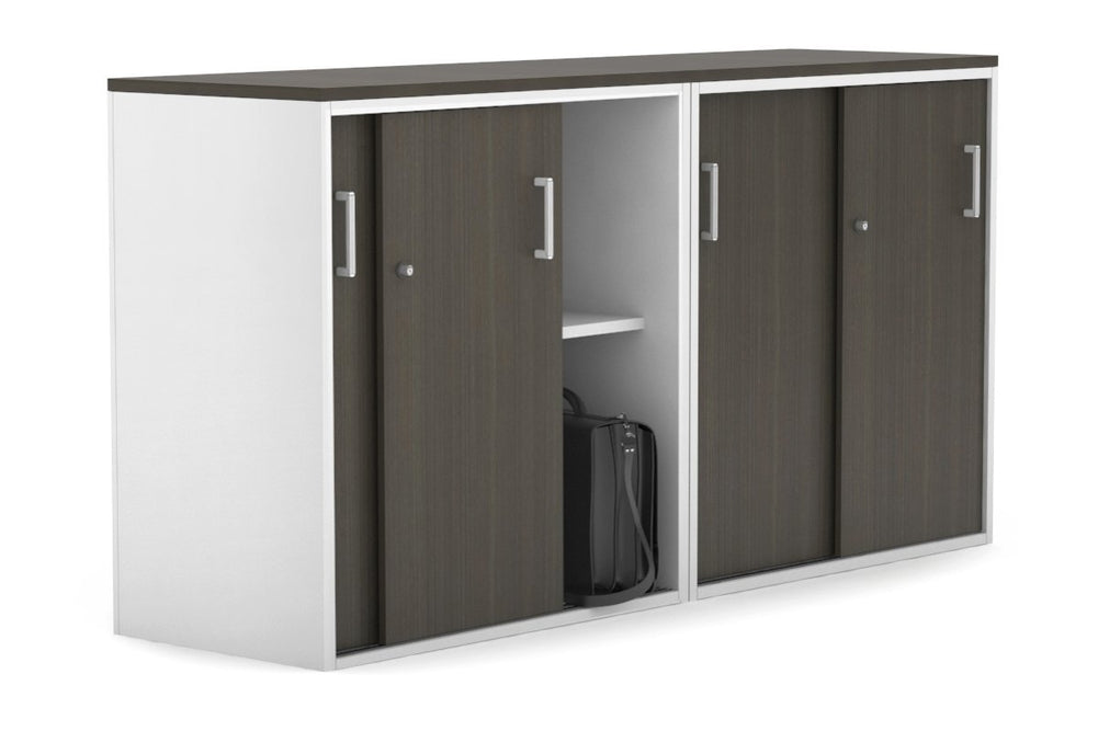 Uniform Medium Sliding Door Credenza [1600W x 900H x 450D]-Black dark oak black handle