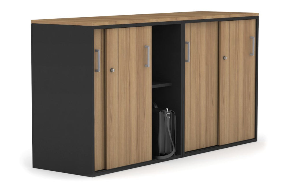 Uniform Medium Sliding Door Credenza [1600W x 900H x 450D]-Black salvage oak silver handle
