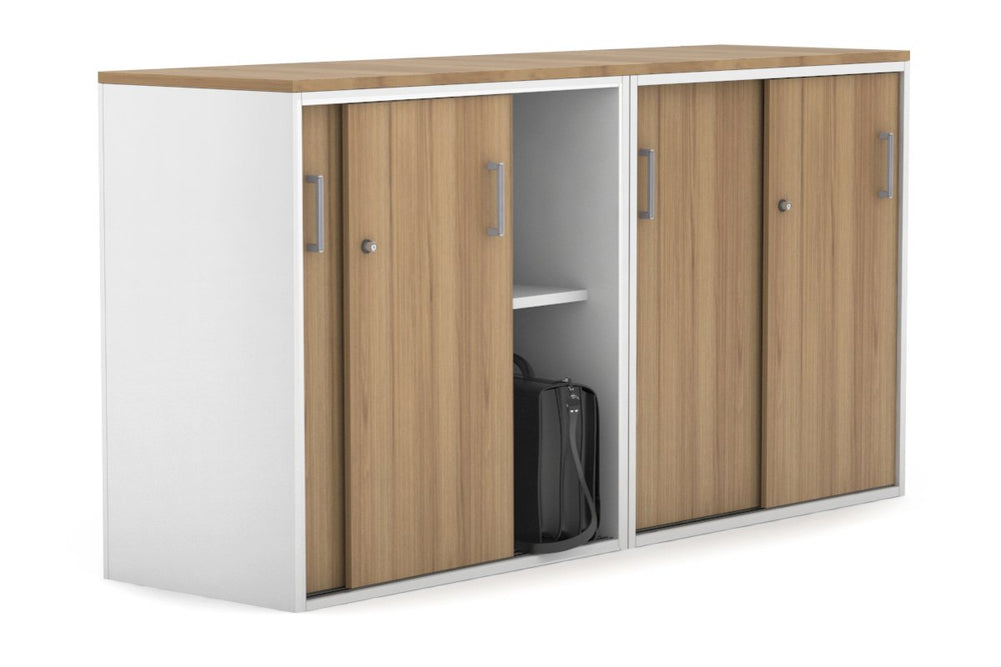 Uniform Medium Sliding Door Credenza [1600W x 900H x 450D]-Black dark oak black handle