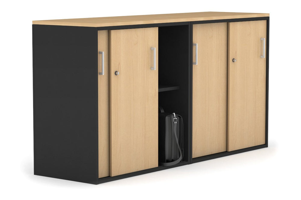 Uniform Medium Sliding Door Credenza [1600W x 900H x 450D]-Black maple white handle