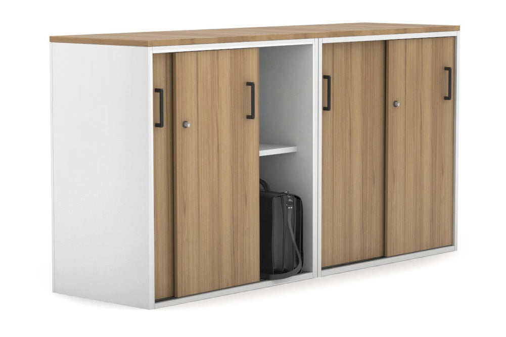 Uniform Medium Sliding Door Credenza [1600W x 900H x 450D]-Black dark oak black handle