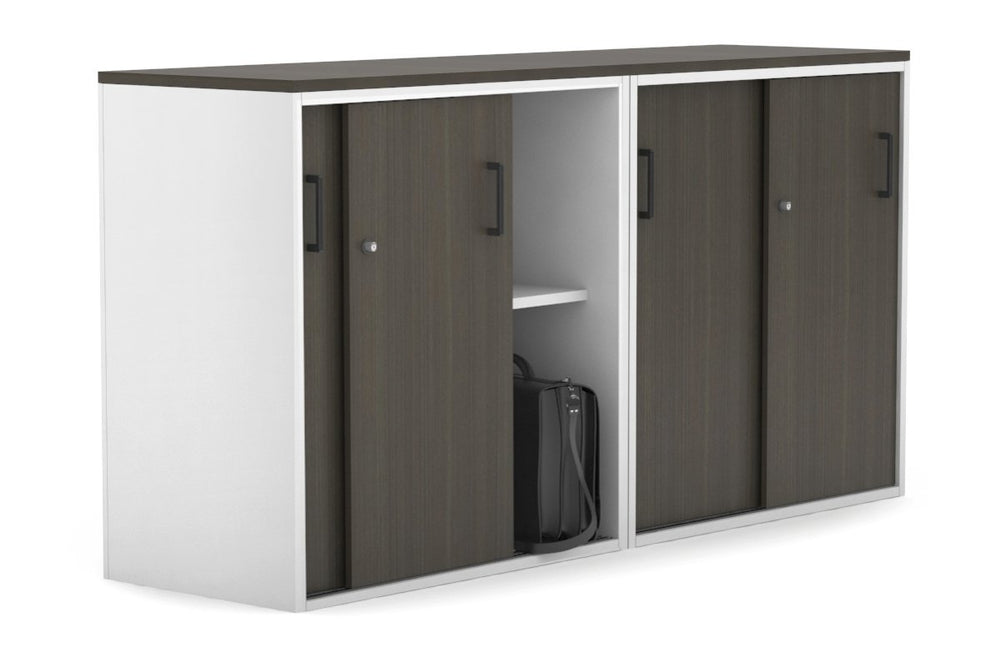 Uniform Medium Sliding Door Credenza [1600W x 900H x 450D]-Black dark oak black handle