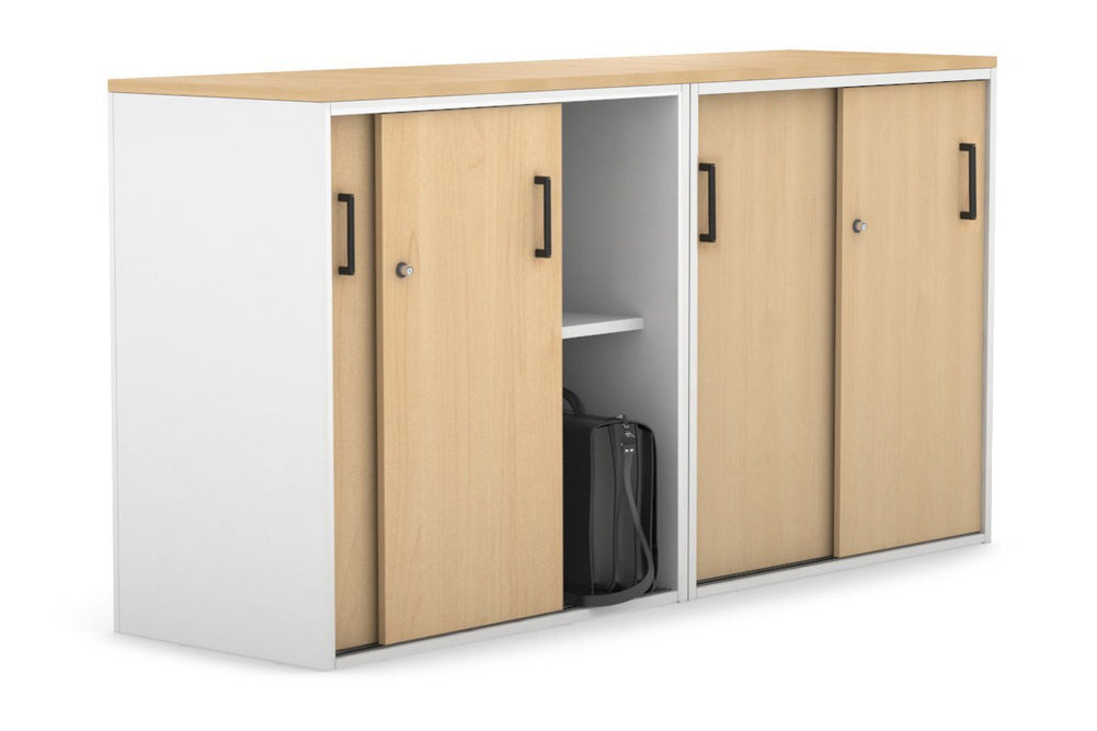 Uniform Medium Sliding Door Credenza [1600W x 900H x 450D]-White maple black handle