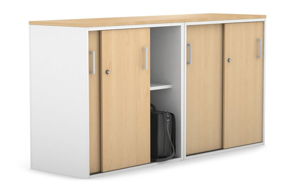 Uniform Medium Sliding Door Credenza [1600W x 900H x 450D]-White maple white handle