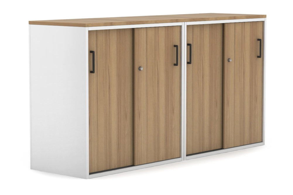 Uniform Medium Sliding Door Credenza [1600W x 900H x 450D]-White salvage oak black handle