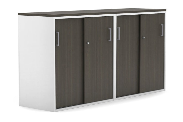 Uniform Medium Sliding Door Credenza [1600W x 900H x 450D] Jasonl White dark oak silver handle