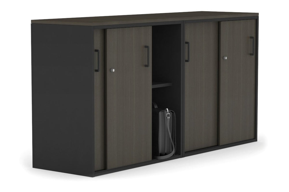 Uniform Medium Sliding Door Credenza [1600W x 900H x 450D]-Black dark oak black handle