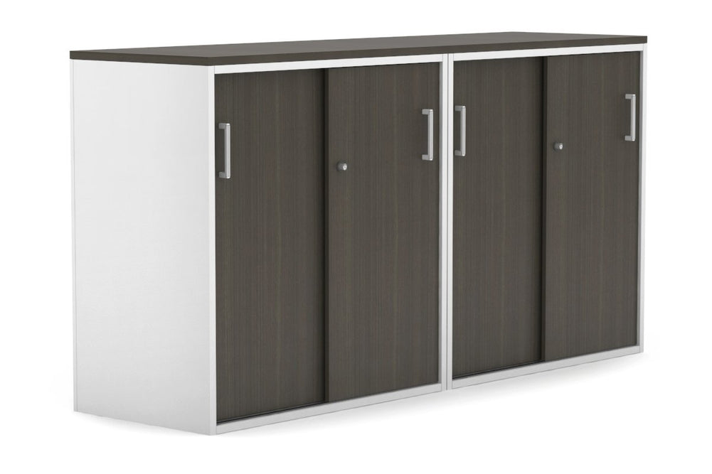 Uniform Medium Sliding Door Credenza [1600W x 900H x 450D]-White dark oak white handle