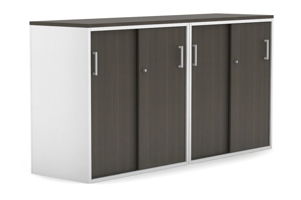 Uniform Medium Sliding Door Credenza [1600W x 900H x 450D] Jasonl White dark oak white handle