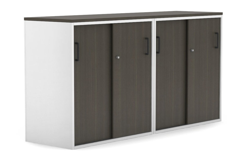 Uniform Medium Sliding Door Credenza [1600W x 900H x 450D]-White dark oak black handle