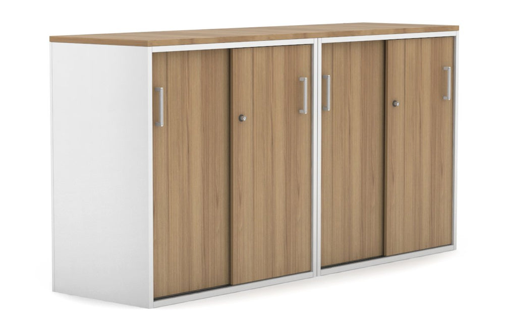Uniform Medium Sliding Door Credenza [1600W x 900H x 450D]-White salvage oak white handle