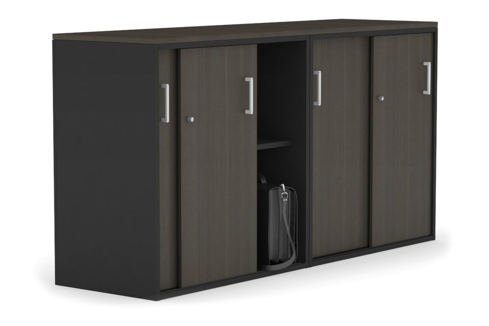 Uniform Medium Sliding Door Credenza [1600W x 900H x 450D]-Black dark oak white handle