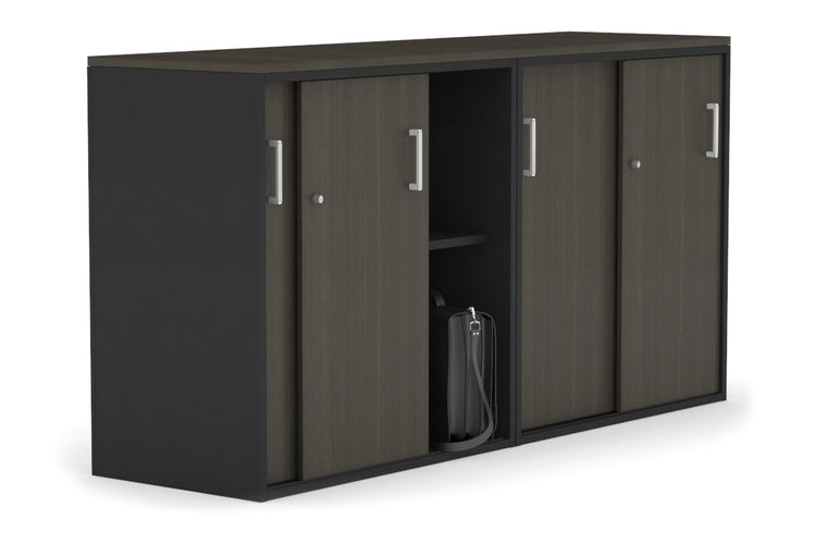 Uniform Medium Sliding Door Credenza [1600W x 900H x 450D] Jasonl Black dark oak white handle