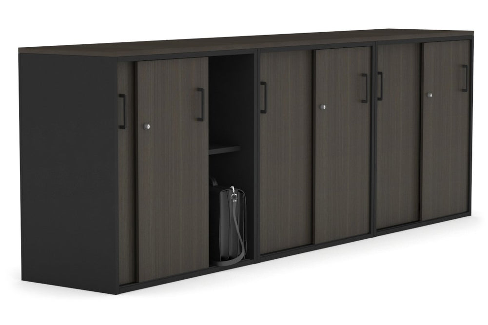 Uniform Medium Sliding Door Credenza [2400W x 900H x 450D]-Black dark oak black handle