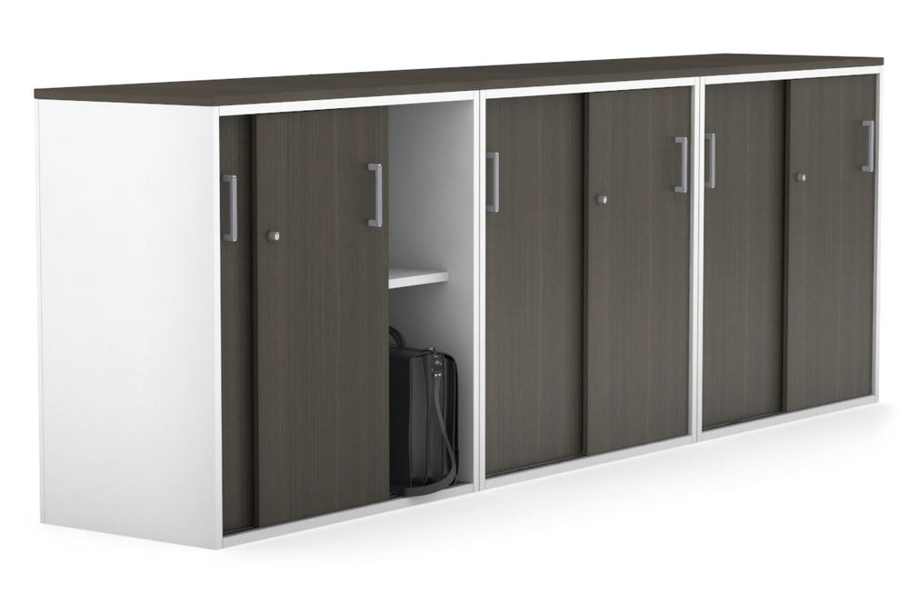 Uniform Medium Sliding Door Credenza [2400W x 900H x 450D]-Black dark oak black handle