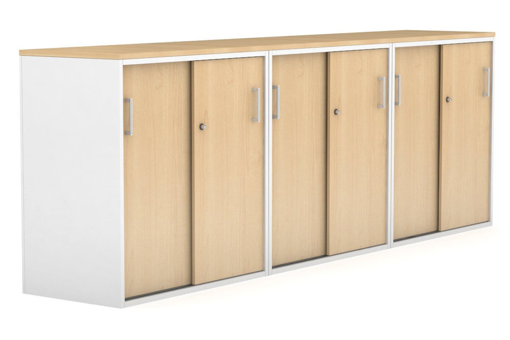 Uniform Medium Sliding Door Credenza [2400W x 900H x 450D]-White maple white handle