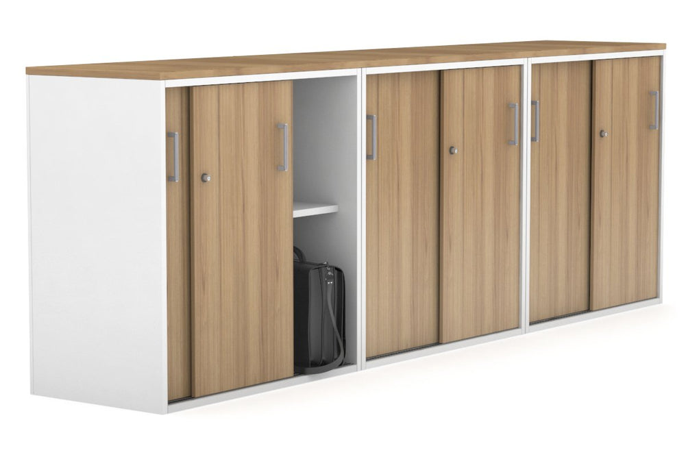 Uniform Medium Sliding Door Credenza [2400W x 900H x 450D]-Black dark oak black handle