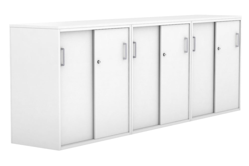 Uniform Medium Sliding Door Credenza [2400W x 900H x 450D]-White white silver handle