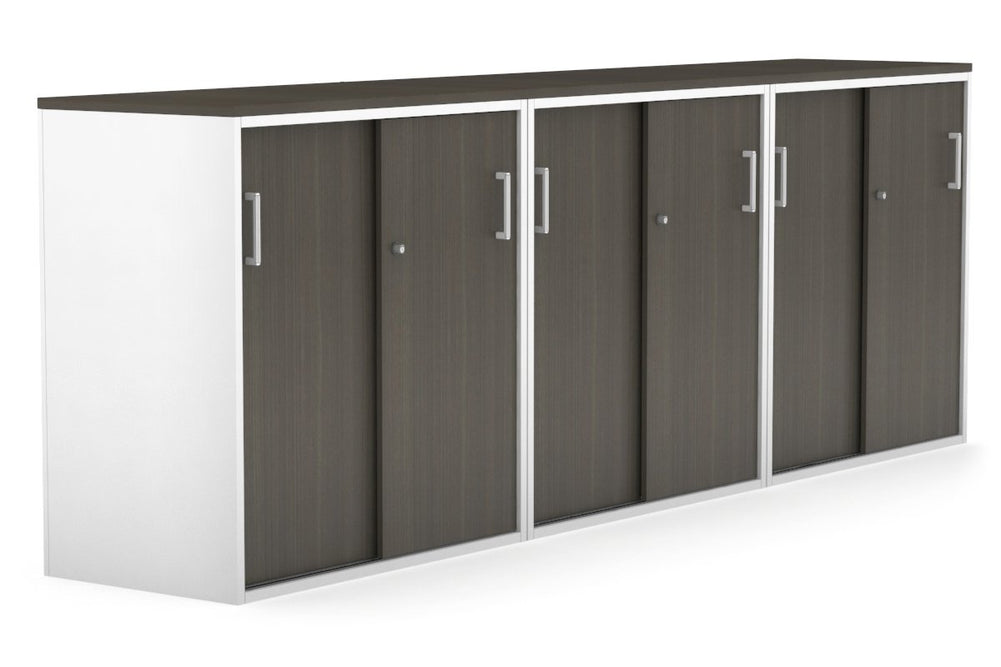Uniform Medium Sliding Door Credenza [2400W x 900H x 450D]-White dark oak white handle