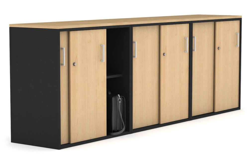 Uniform Medium Sliding Door Credenza [2400W x 900H x 450D]-Black maple white handle