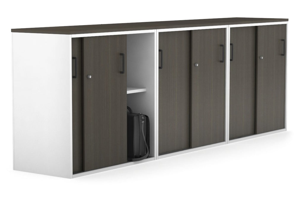Uniform Medium Sliding Door Credenza [2400W x 900H x 450D]-Black dark oak black handle