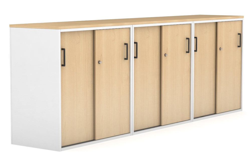 Uniform Medium Sliding Door Credenza [2400W x 900H x 450D]-White maple black handle