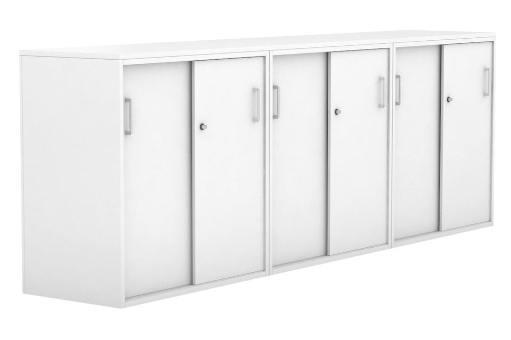 Uniform Medium Sliding Door Credenza [2400W x 900H x 450D]-White white white handle