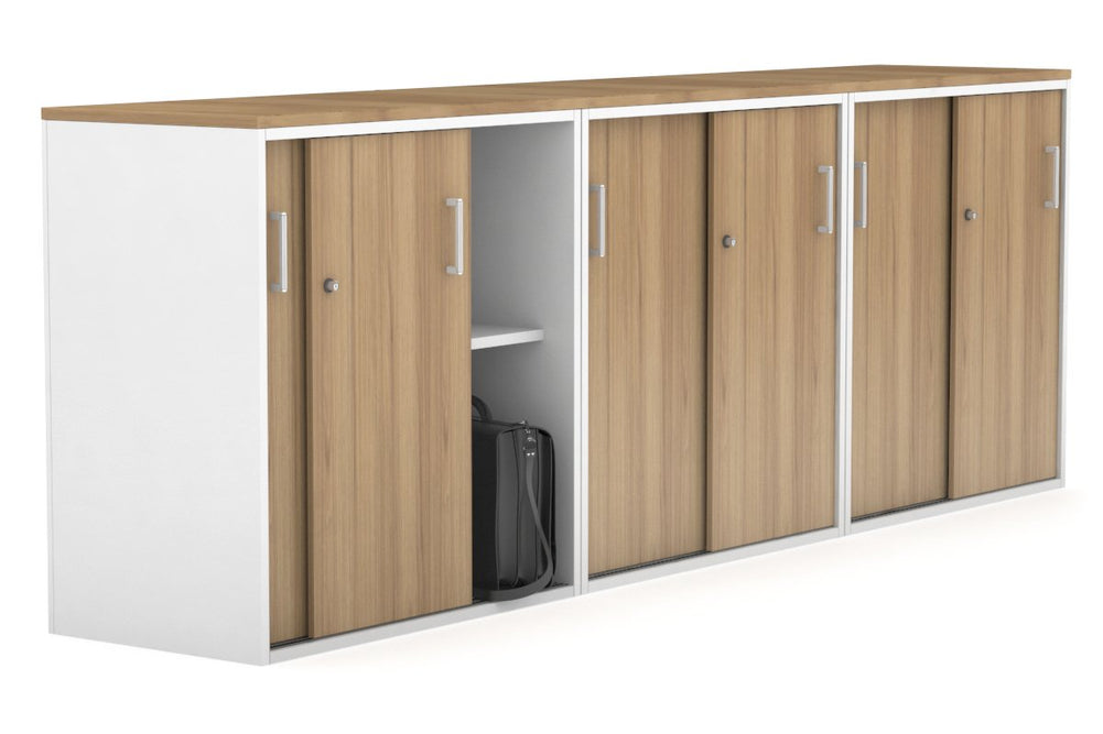 Uniform Medium Sliding Door Credenza [2400W x 900H x 450D]-Black dark oak black handle