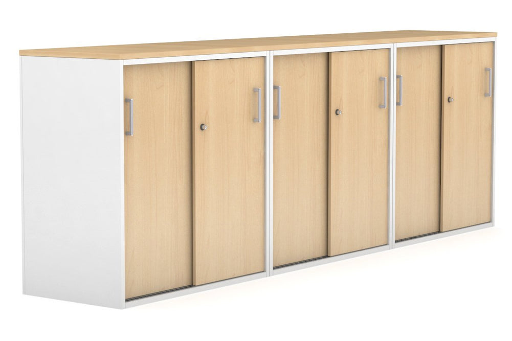 Uniform Medium Sliding Door Credenza [2400W x 900H x 450D]-White maple silver handle