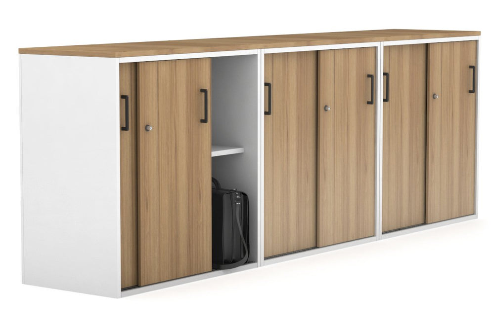 Uniform Medium Sliding Door Credenza [2400W x 900H x 450D]-Black dark oak black handle