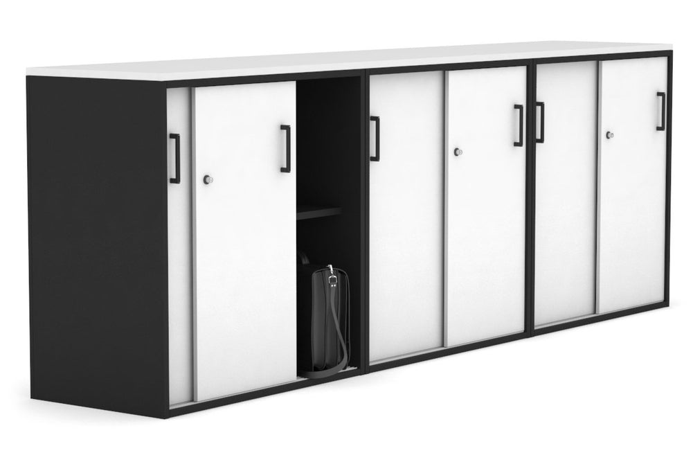 Uniform Medium Sliding Door Credenza [2400W x 900H x 450D]-Black white black handle