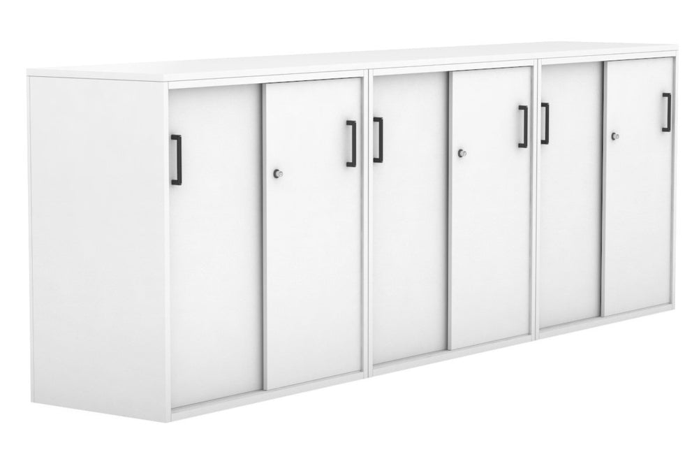 Uniform Medium Sliding Door Credenza [2400W x 900H x 450D]-White white black handle