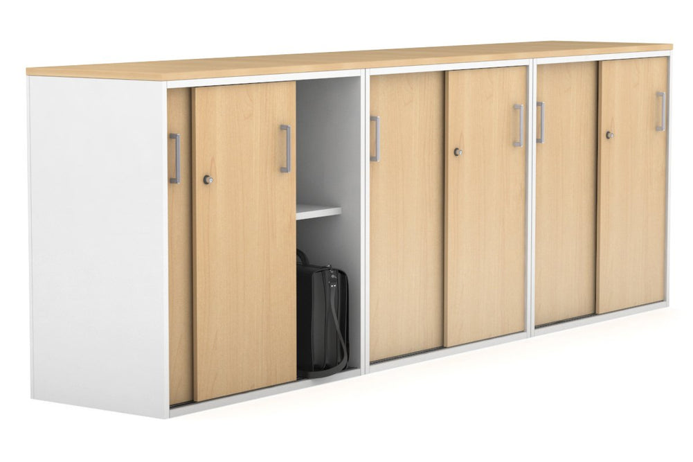 Uniform Medium Sliding Door Credenza [2400W x 900H x 450D]-Black dark oak black handle
