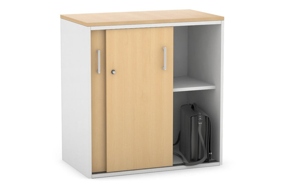 Uniform Medium Sliding Door Credenza [800W x 900H x 450D]-White maple silver handle