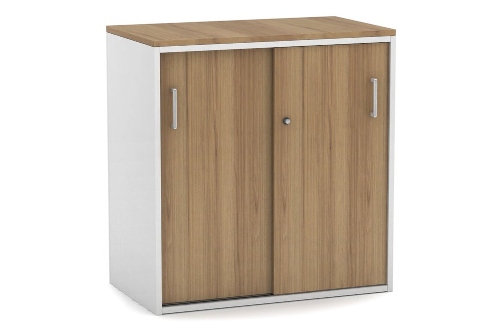 Uniform Medium Sliding Door Credenza [800W x 900H x 450D]-White salvage oak white handle