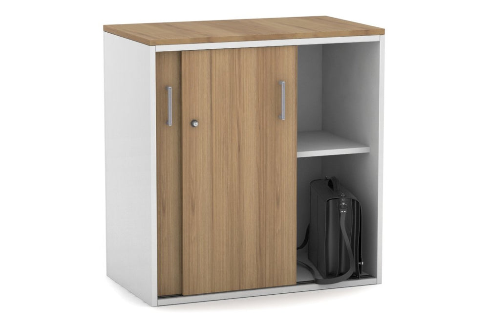 Uniform Medium Sliding Door Credenza [800W x 900H x 450D]-Black dark oak black handle