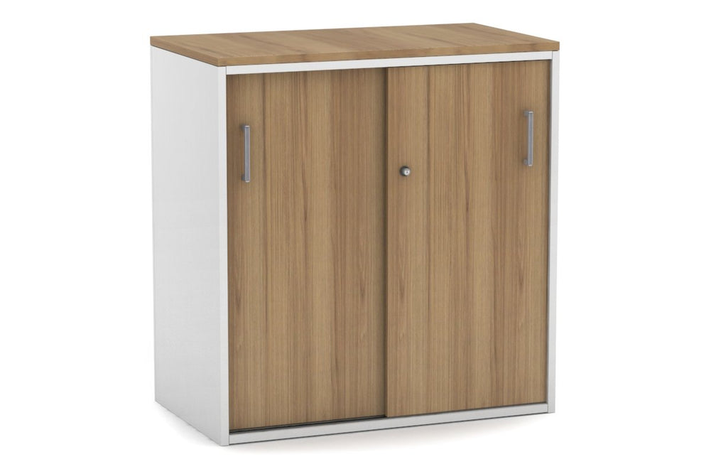 Uniform Medium Sliding Door Credenza [800W x 900H x 450D]-White salvage oak silver handle