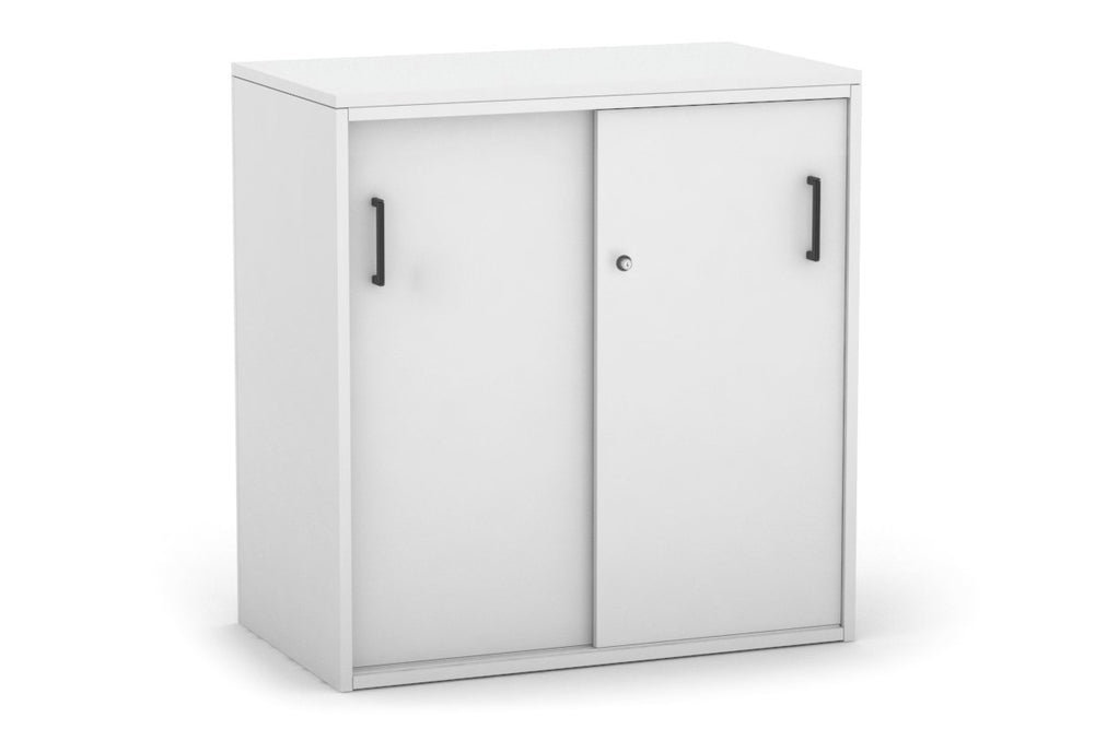 Uniform Medium Sliding Door Credenza [800W x 900H x 450D]-Black dark oak black handle