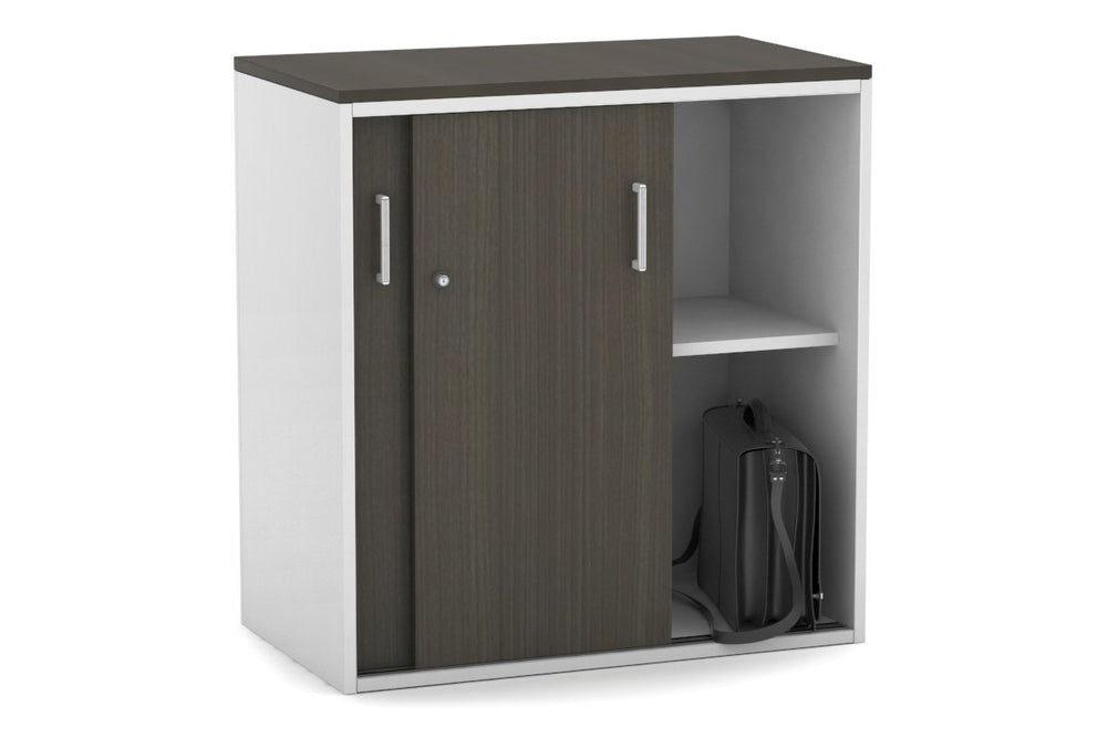 Uniform Medium Sliding Door Credenza [800W x 900H x 450D]-Black dark oak black handle