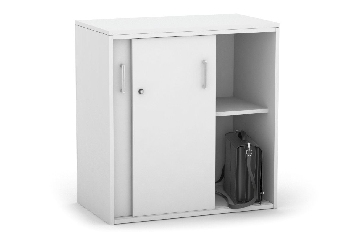 Uniform Medium Sliding Door Credenza [800W x 900H x 450D]-White white white handle