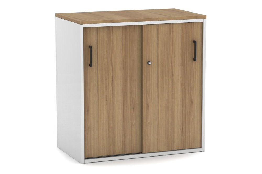 Uniform Medium Sliding Door Credenza [800W x 900H x 450D]-White salvage oak black handle